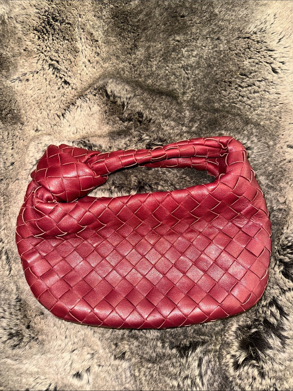 Woven Leather Hobo Bag in Burgundy